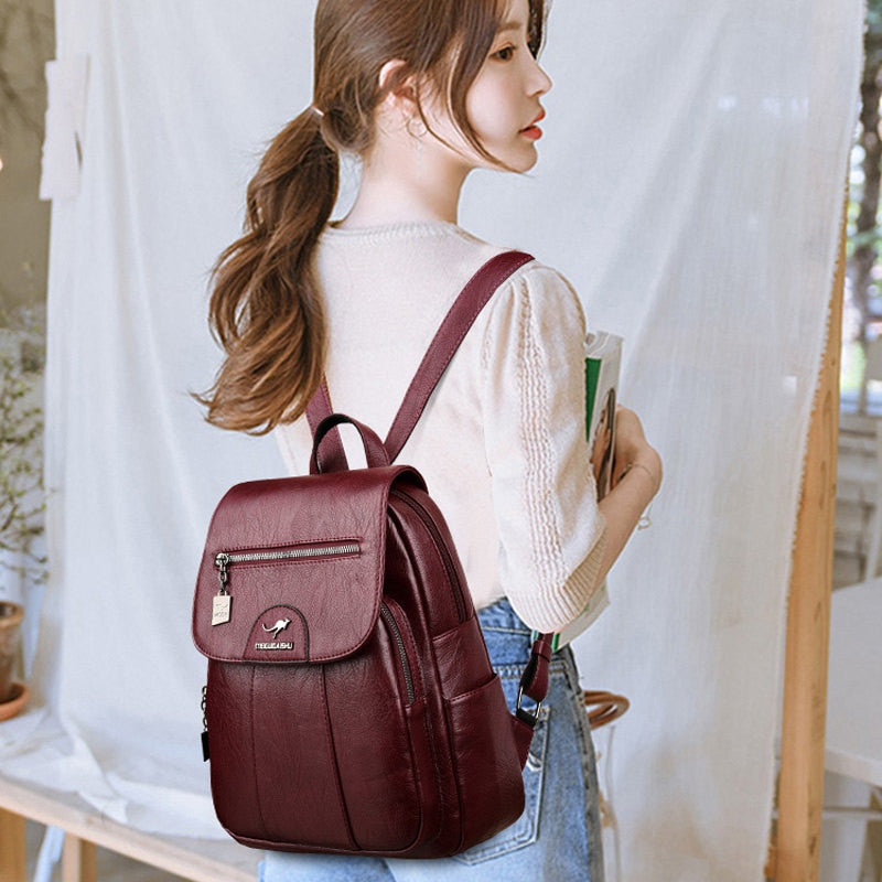 Women’s Leather Backpack – Large Capacity, Soft & Casual Style - Image 6