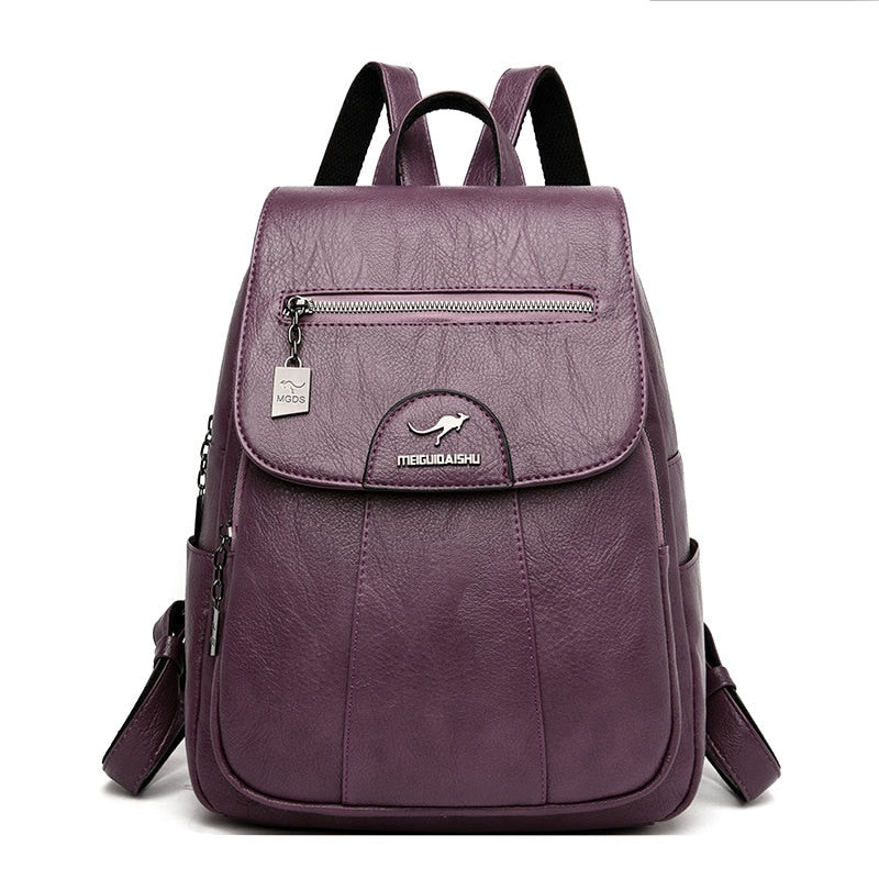 Women’s Leather Backpack – Large Capacity, Soft & Casual Style - Image 3