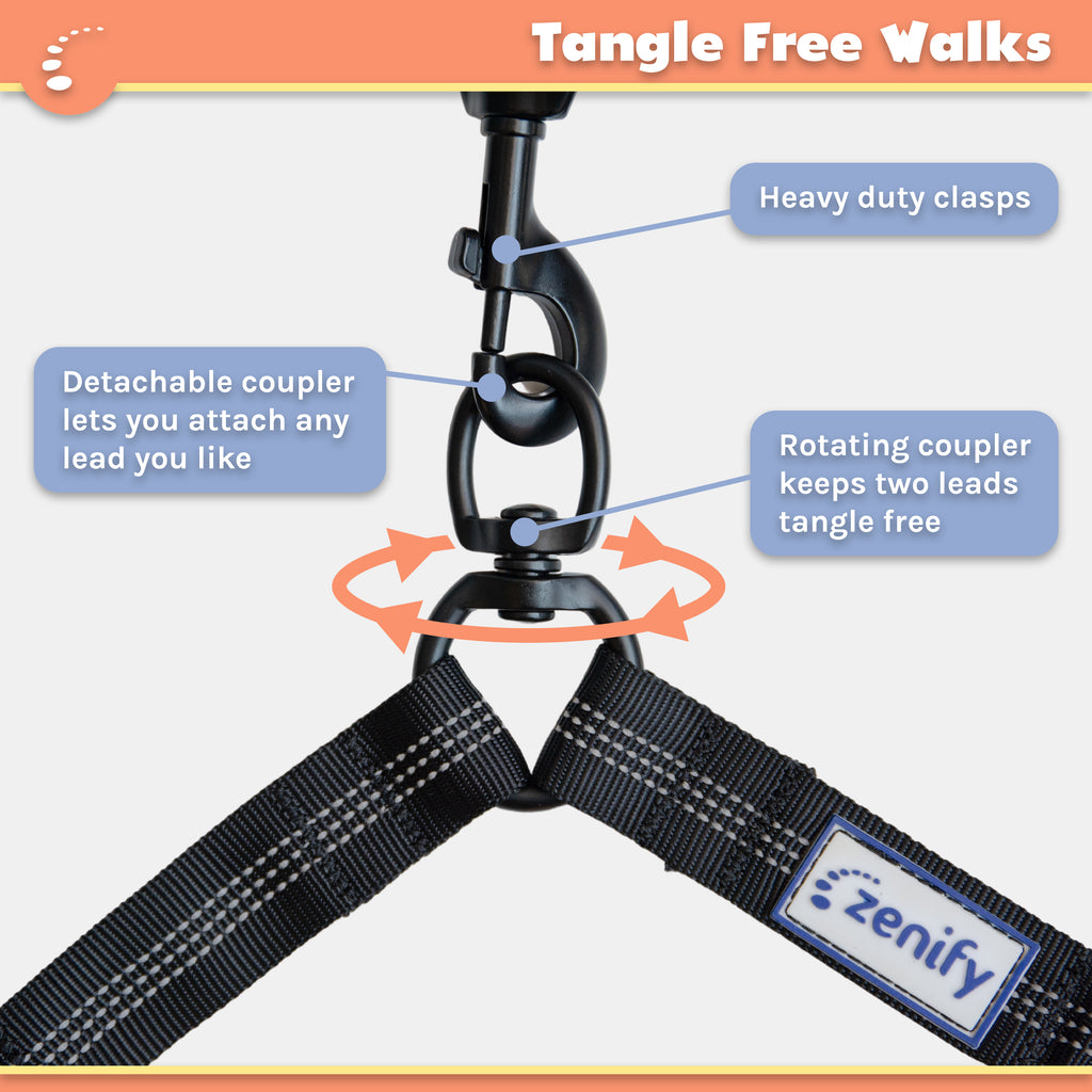 Zenify Pets Double Dog Leash Tangle-Free Bungee - Image 2