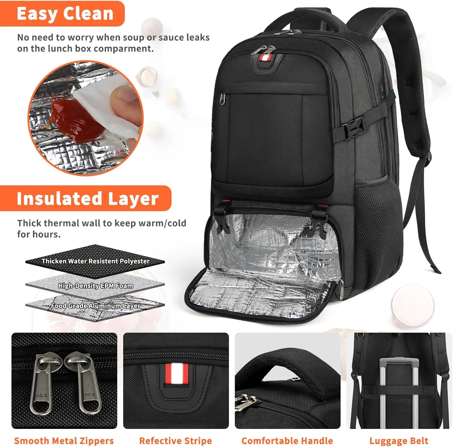 Extra-Large Travel Backpack with Lunch Compartment and USB Port - Image 5