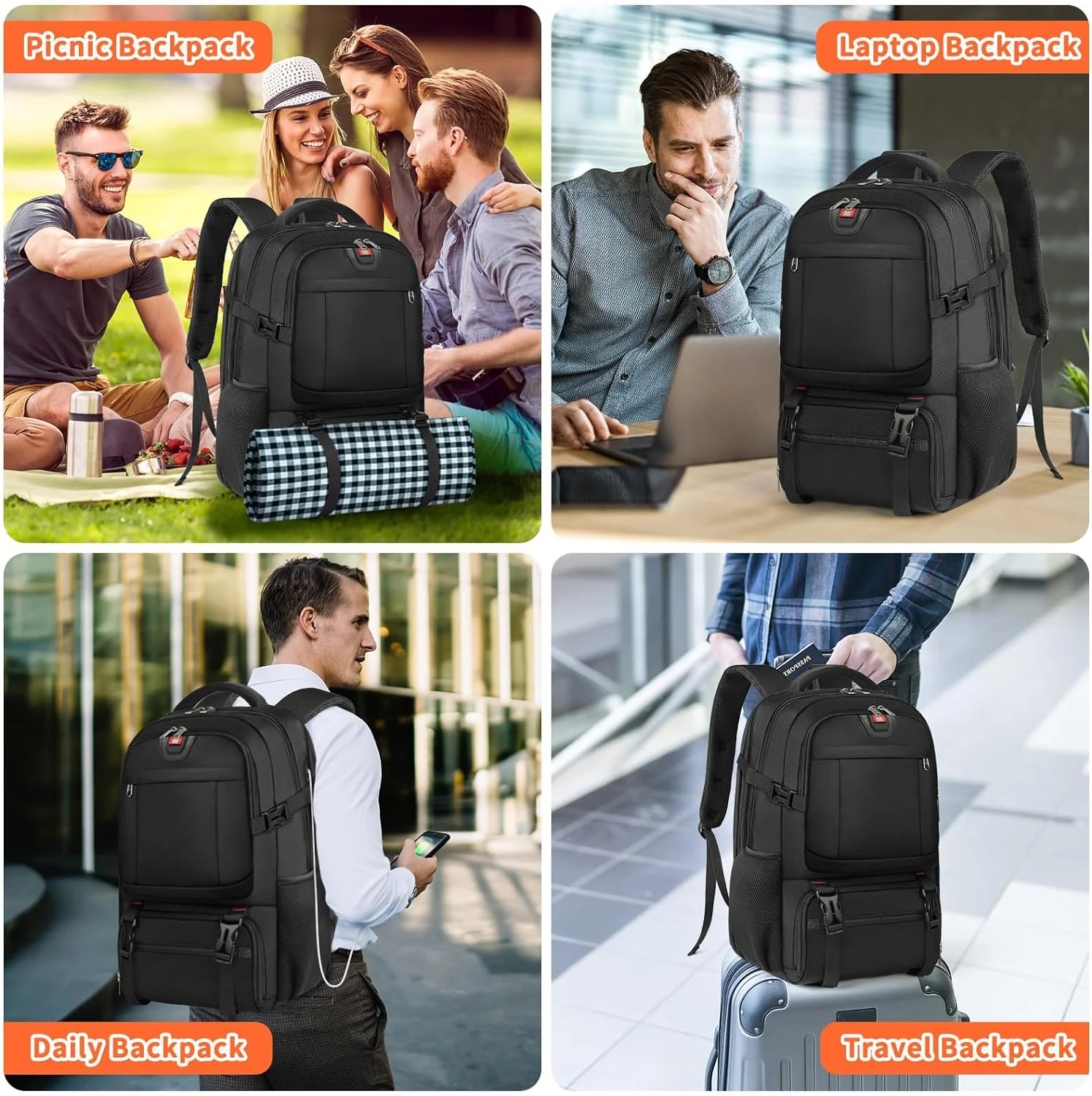 Extra-Large Travel Backpack with Lunch Compartment and USB Port - Image 4