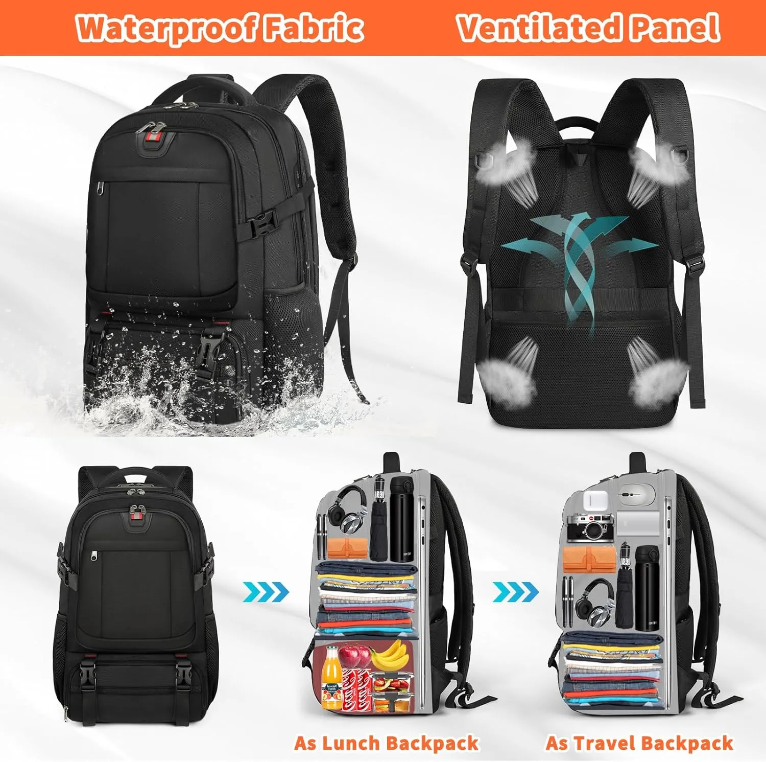 Extra-Large Travel Backpack with Lunch Compartment and USB Port - Image 3