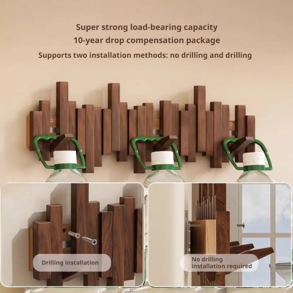 Solid Wood Wall Coat Rack – Piano Key Hooks, No Drilling - Image 2