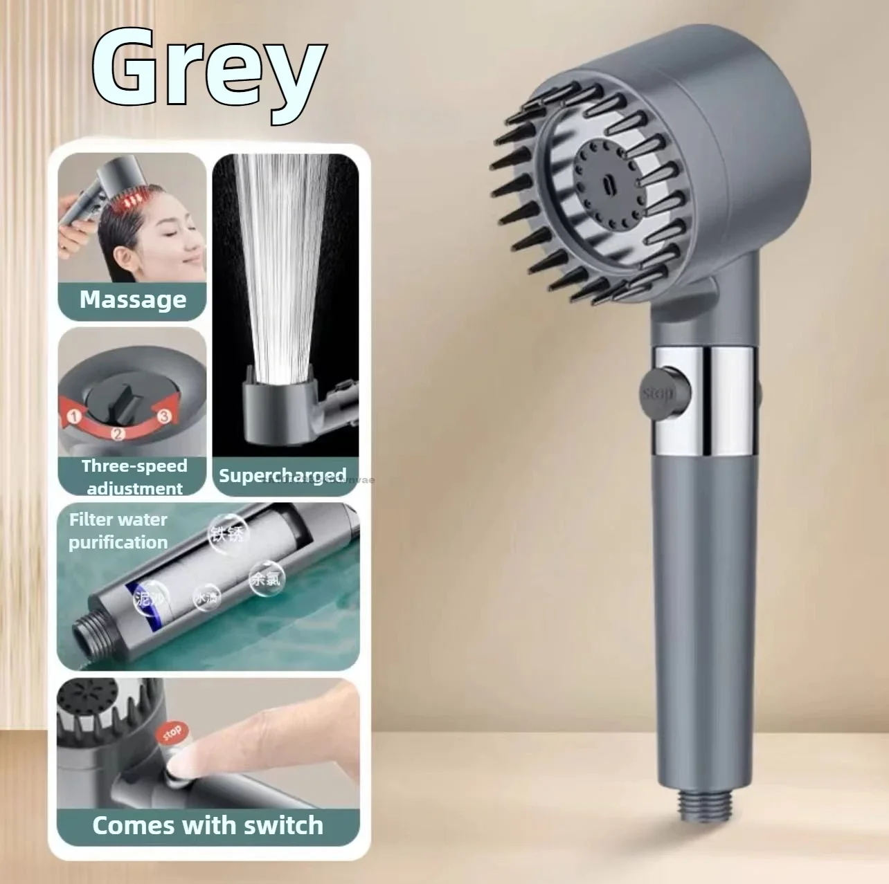 High-Pressure Filtered Shower Head with One-Key Stop - Image 8