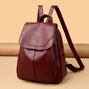 Women’s Minimalist Backpack – Pure Color, Double Shoulder, Zipper