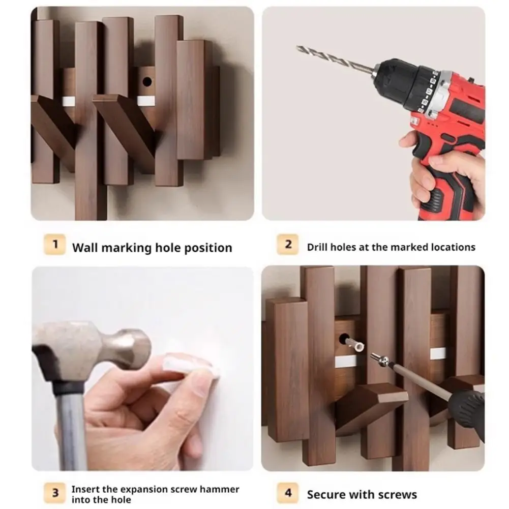 Solid Wood Wall Coat Rack – Piano Key Hooks, No Drilling - Image 10