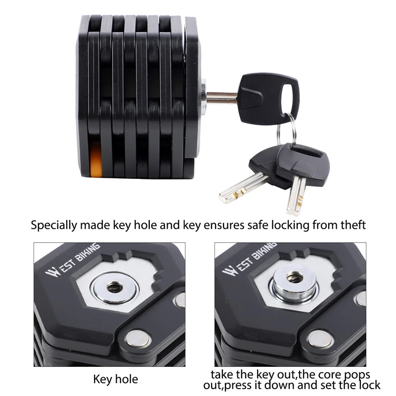 WEST BIKING Folding Bicycle Lock Alloy Steel - Image 5