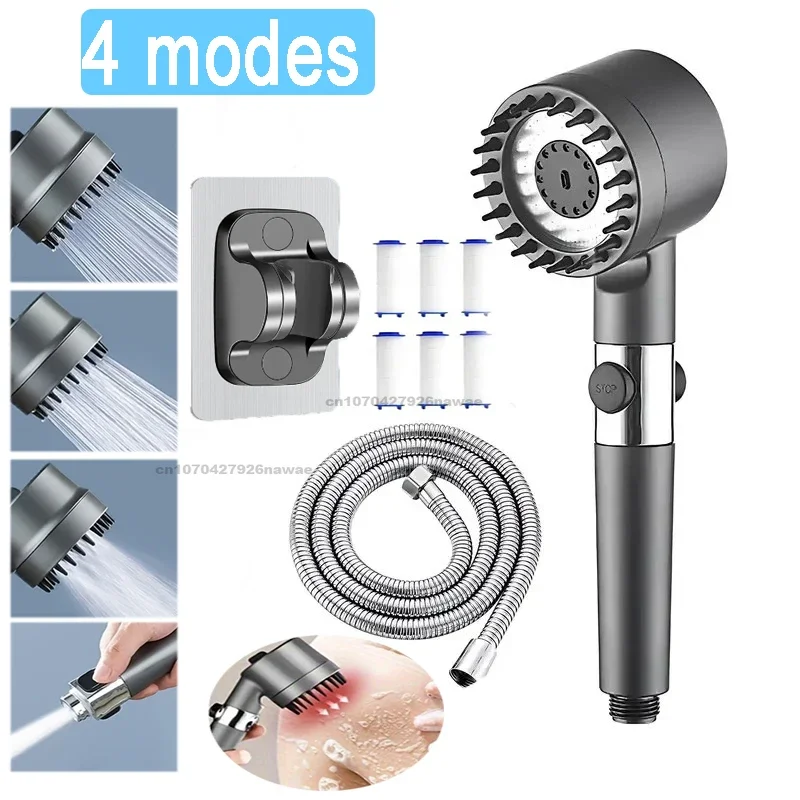 High-Pressure Filtered Shower Head with One-Key Stop