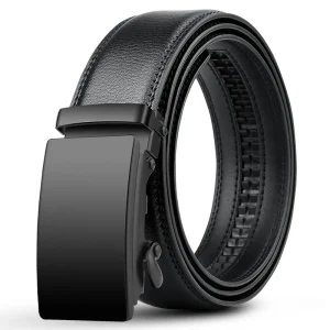 Men’s Black Business Belt – PU Leather, Automatic Buckle
