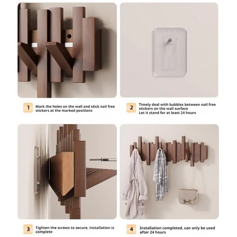 Solid Wood Wall Coat Rack – Piano Key Hooks, No Drilling - Image 11