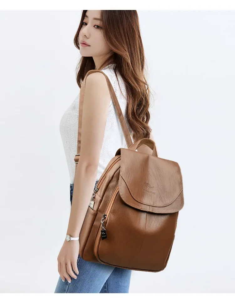 Women’s Minimalist Backpack – Pure Color, Double Shoulder, Zipper - Image 6