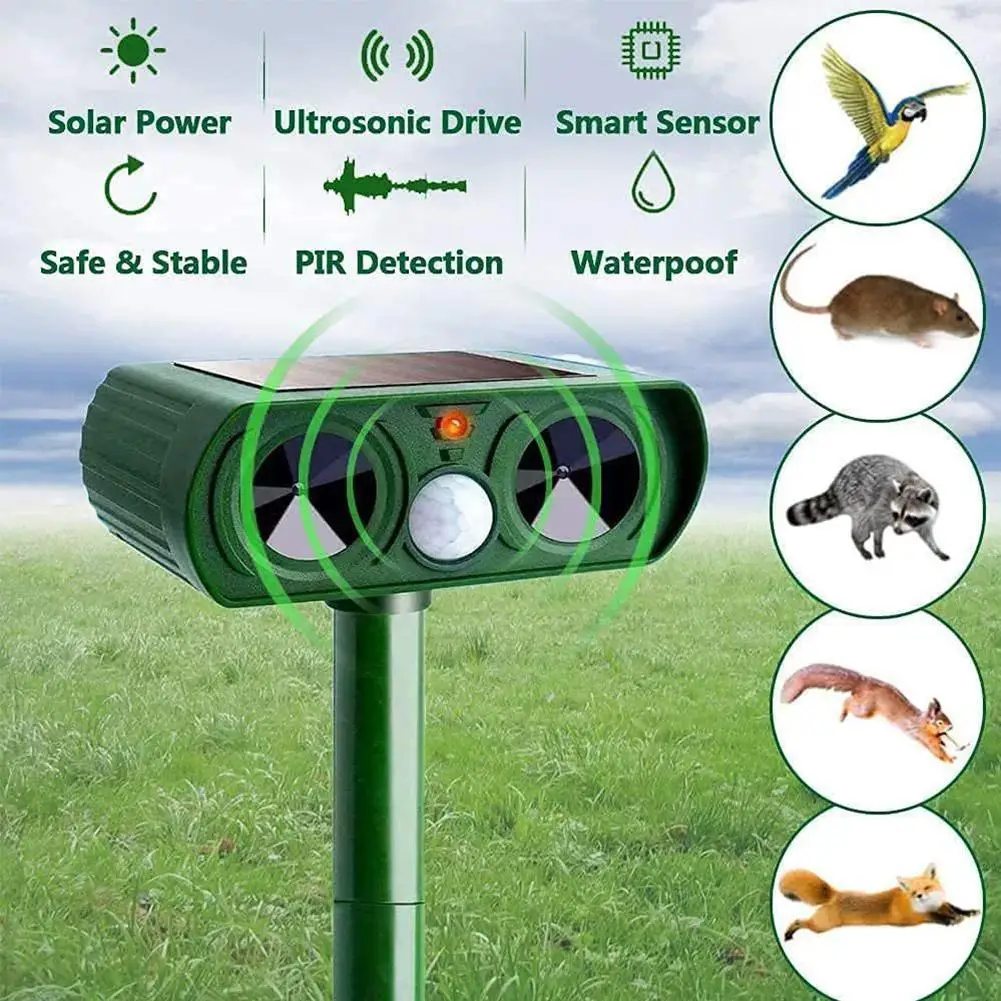 Solar Ultrasonic LED Cat Dog Repeller for Garden