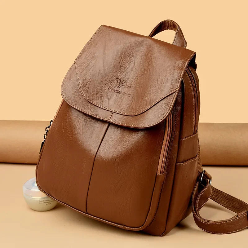 Women’s Minimalist Backpack – Pure Color, Double Shoulder, Zipper - Image 3