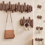 Solid Wood Wall Coat Rack – Piano Key Hooks, No Drilling