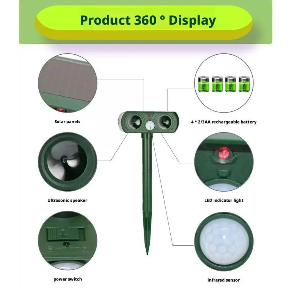 Solar Ultrasonic LED Cat Dog Repeller for Garden - Image 3