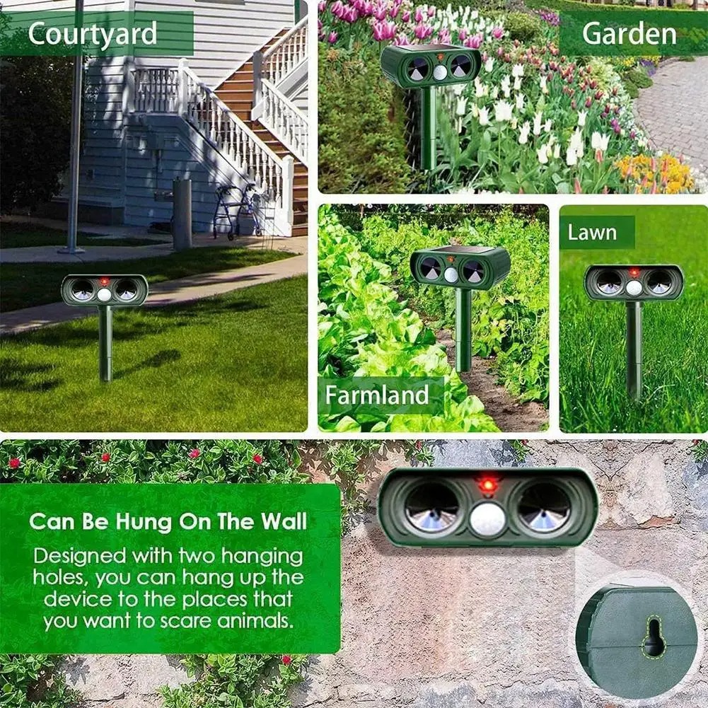 Solar Ultrasonic LED Cat Dog Repeller for Garden - Image 6