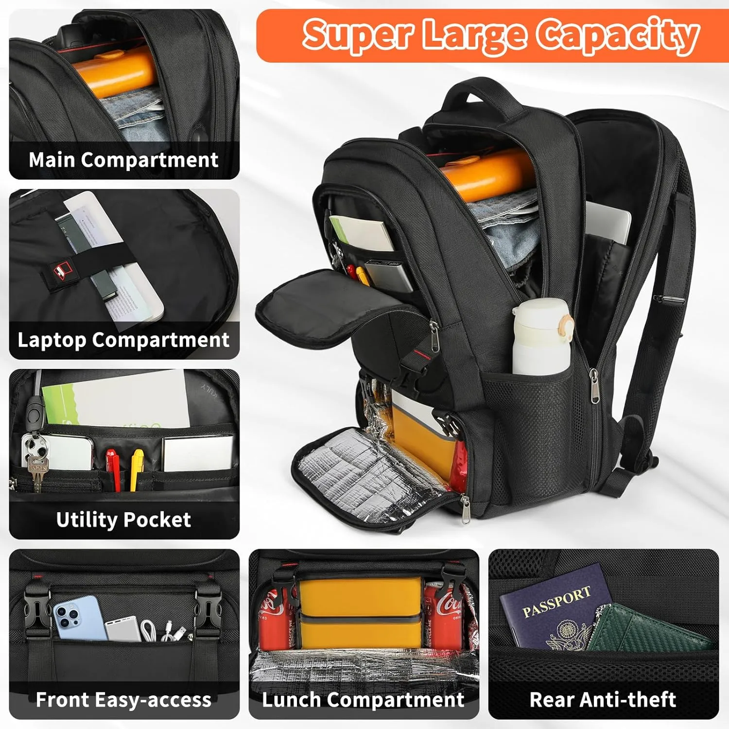 Extra-Large Travel Backpack with Lunch Compartment and USB Port - Image 6
